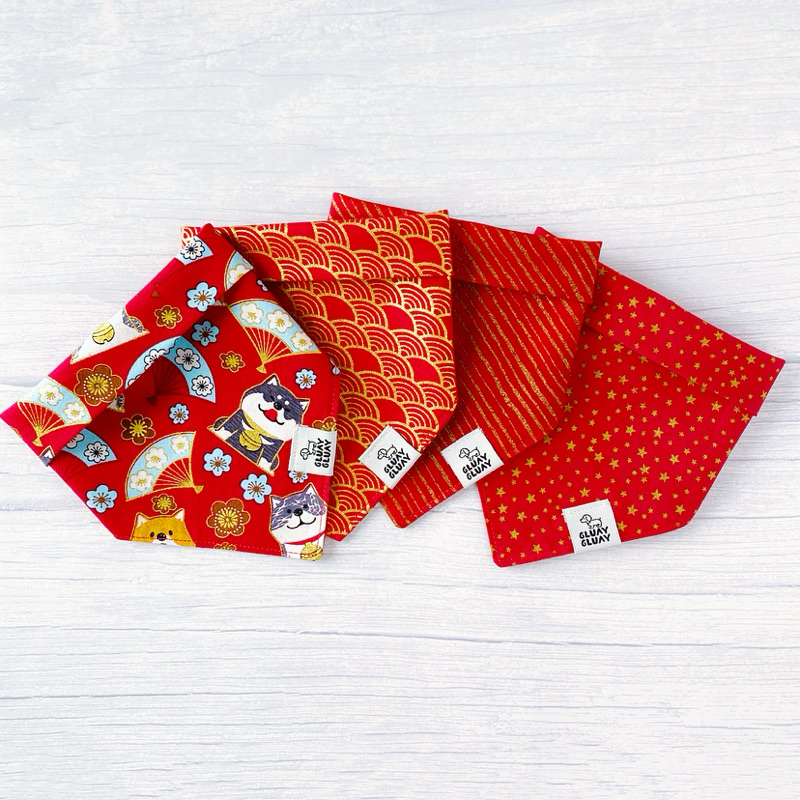 Chinese New Year: ผ้าพันคอหมาแมว ผ้าพันคอสัตว์เลี้ยง สีแดงตรุษจีน