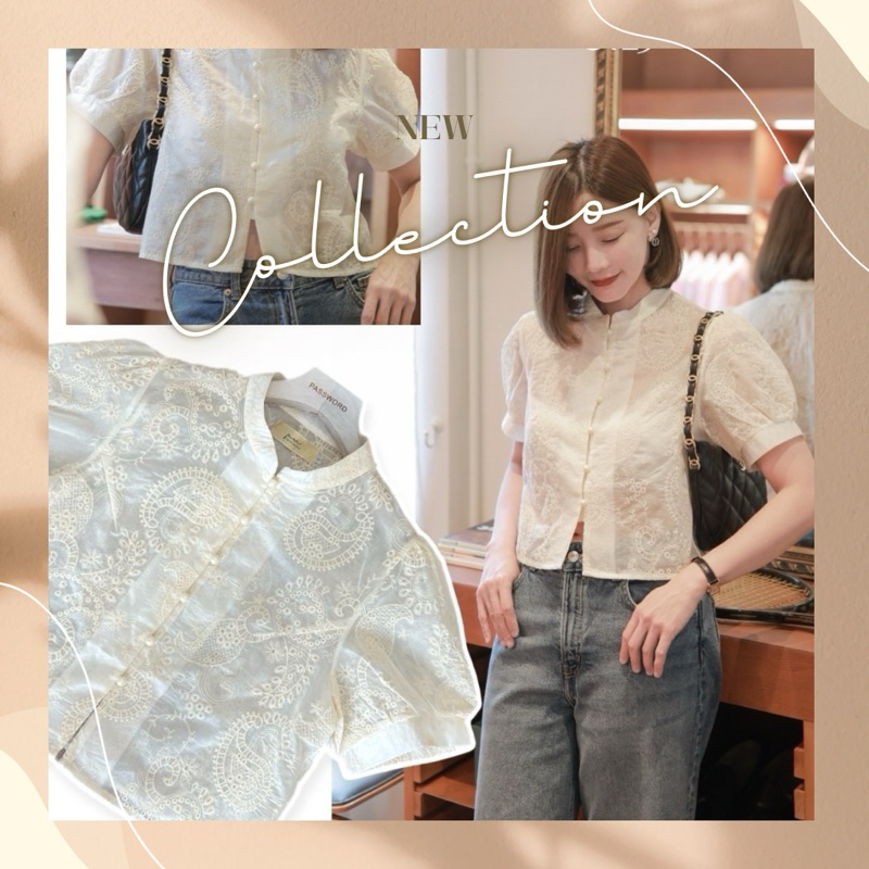 password 0129 เสื้อคอจีน ผ้าคอตตอนผสมออแกนซ่า