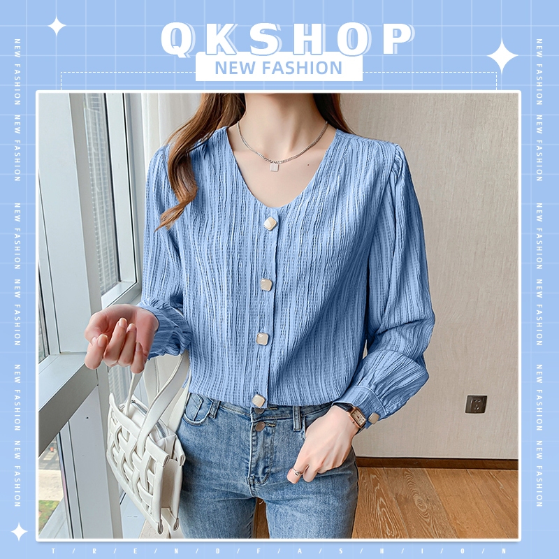 QKshop ปังปุริเย่มากจ้า เสื้อผ้าแฟชั่นสำหรับผู้หญิง รุ่นนี้เหมาะมาก สาวออฟฟิศต้องมี งานดีใส่สบาย แต่งลายกระดุมน่ารัก