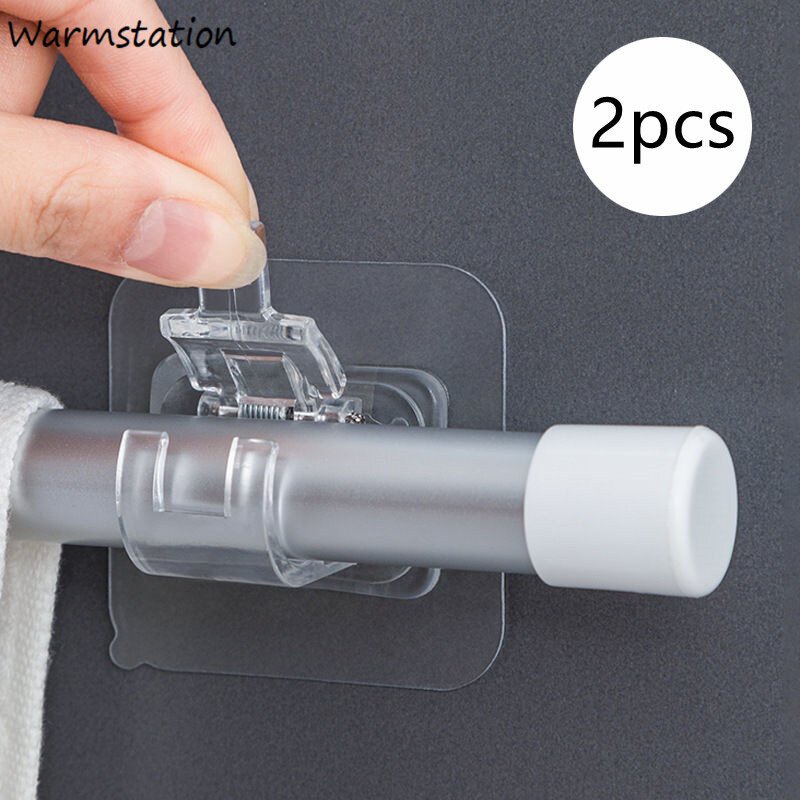 2ชิ้น ตะขอยึดราวม่าน แบบมีกาวในตัว ห้องครัวและห้องน้ำที่ยึดราวม่านอาบน้ำ ราวแขวนผ้าเช็ดตัว