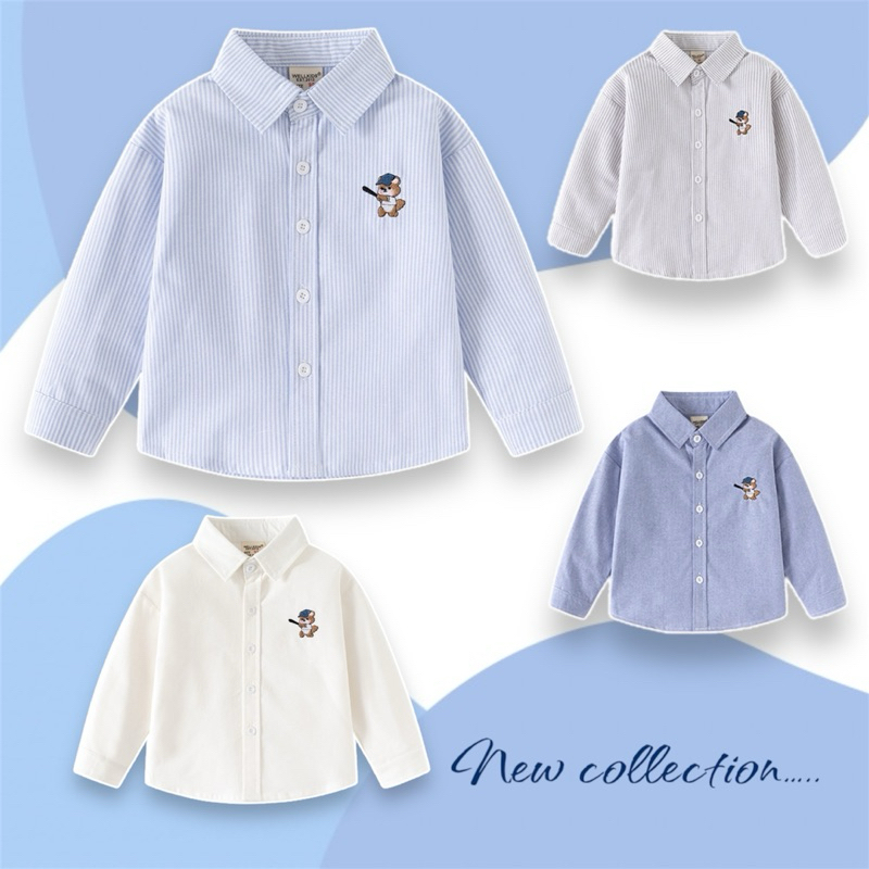 AB247 เสื้อเชิ๊ตเด็ก แขนยาว เสื้อเด็กออกงาน โทนสีสุภาพ พร้อมส่งในไทย