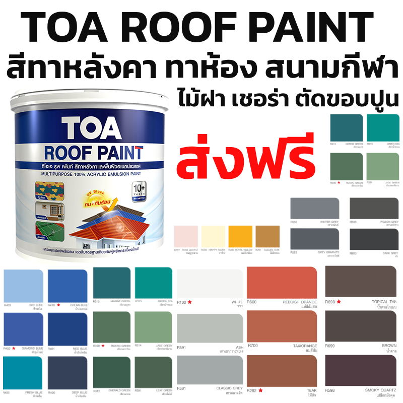 ส่งฟรี TOA Roof paint 🎨3.785ล TOA สีอเนกประสงค์ ทาหลังคา ซีเมนต์ ปูน ทาตัดขอบ ทาเชอร่า ทาพื้นสนามกีฬ