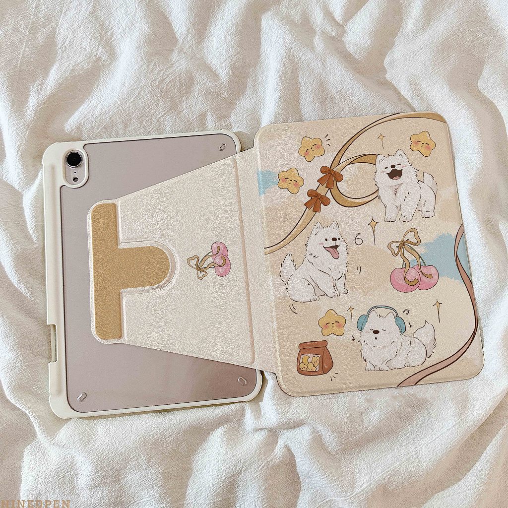 พร้อมส่ง เคส iPad Gen10 Air6 11 Air5 ที่ใส่ปากกา เชอร์รี่ ซามอยด์ เคสiPadหมุน 360° Pro11 2024 Gen9