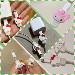 แบบครบ! พร้อมส่ง! 🇯🇵Kitty Sanrio mobile cable protector ที่กันสายชาร์จโทรศัพพ์หักคิตติ้ แท้ญี่ปุ่น ถนอมสายชาร์จซานริโอ้