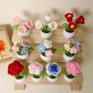 ดอกทานตะวันโครเชต์ handmade - กระถางตกแต่งบ้าน ของขวัญวันสำคัญ ส่งจากกรุงเทพฯ