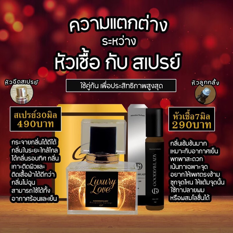 (ปิดชื่อสินค้า/แพคเกจใหม่) GD หัวเชื้อน้ำหอมฟีโรโมน 7ml. แบบสเปรย์ 30 ml. แบรนด์ Gooddaylady ของแท้