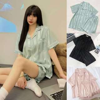 🌸พร้อ​มส่ง🌸ชุดนอนสไตล์เกาหลี ชุดนอนผ้าไหมน้ำแข็ง ชุดนอนเอวสู…