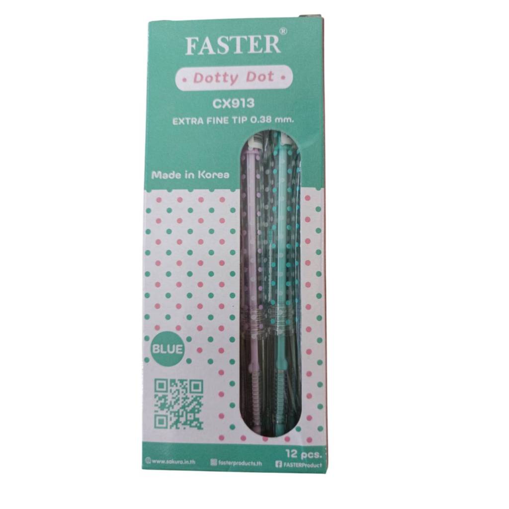 ปากกา Faster Sakura ด๊อทตี้ ดอท CX913 กล่องละ 12 ด้าม น้ำเงิน ดำ แดง