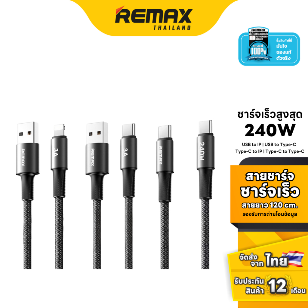 Remax Cable C12 / C13 / C15 / C17 - สายชาร์จ ชาร์จเร็ว USB to IP / USB to Type-C / Type-C to Type-C / Type-C to IP