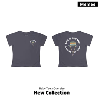 Memee ~ เสื้อครอปผ้าคอตตอน ทรงBaby Tee (หมวก แคมป์ปิ้ง)เสื้อผู้หญิง