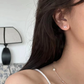Suwann.na [ราคาต่อคู่] ต่างหู ต่างหูเงินแท้ โบว์เพชร ขาว, ชมพู