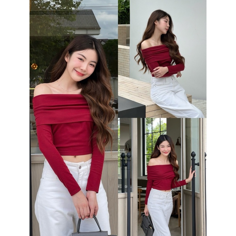 Secret top เสื้อปาดไหล่แขนยาว จากร้านTOPBASIX