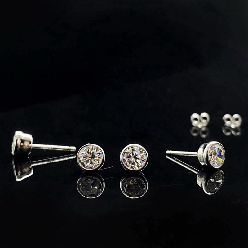 wassana.jewelry ต่างหูติดหูรุ่น Bezel size5mm ใส่ได้ทั้ง ช/ญ