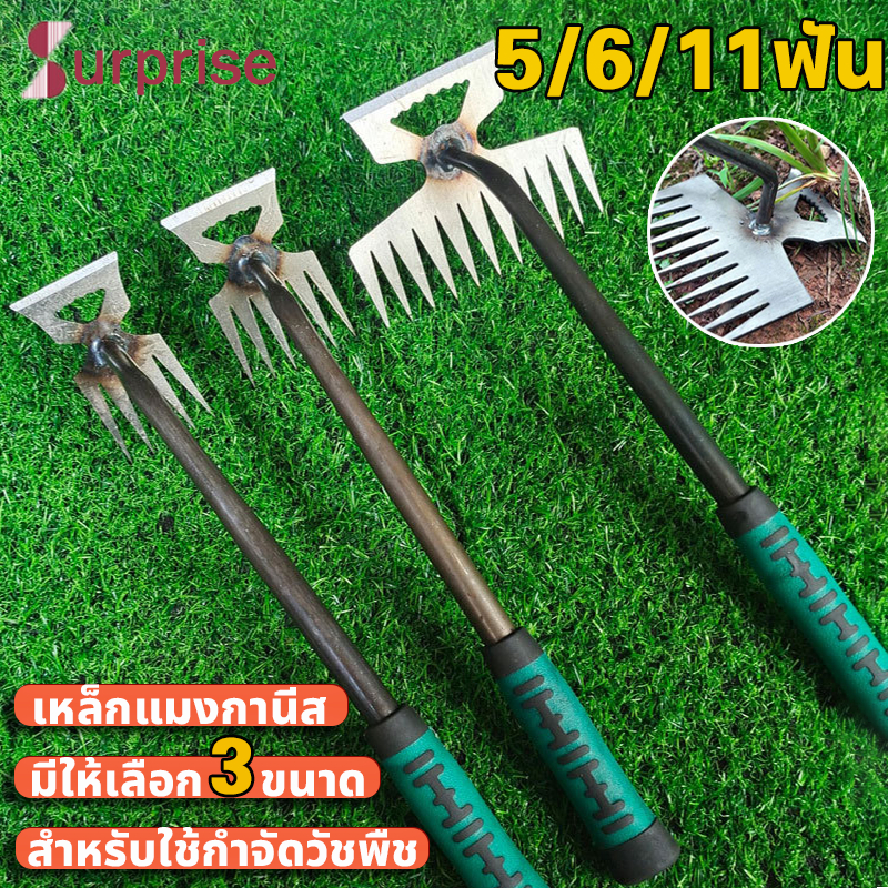 คราดเก็บหญ้า อุปกรณ์ทำสวน คราดเหล็ก หัวคู่จอบขุดดิน 5-11 ฟัน ขุดหญ้า ขุดดิน จอบ คราด คราดหญ้า คราดเหล็ก