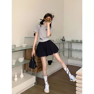 💗ส่งจากประเทศไทย💗กระโปรงทรงลูกโป่งสไตล์เรียบง่าย กางเกงขาสั้นกระโปรงบอลลูน มีซับในและมีกระเป๋า ขอบเอวยางยืด