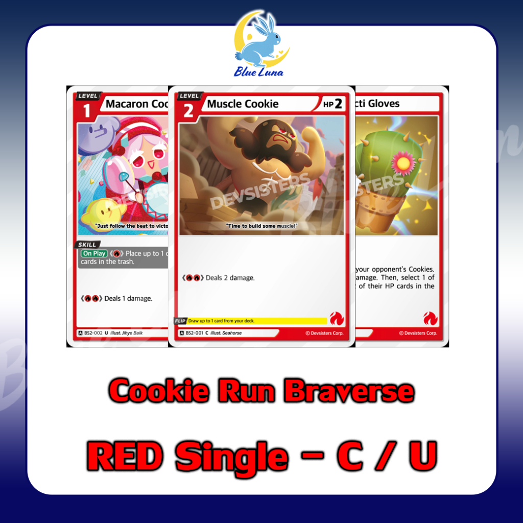 [Cookie Run Braverse] RED C/U Single - การ์ดคุกกี้รัน สีแดง แยกใบ Common, Uncommon (BT01 ภาษาอังกฤษ)