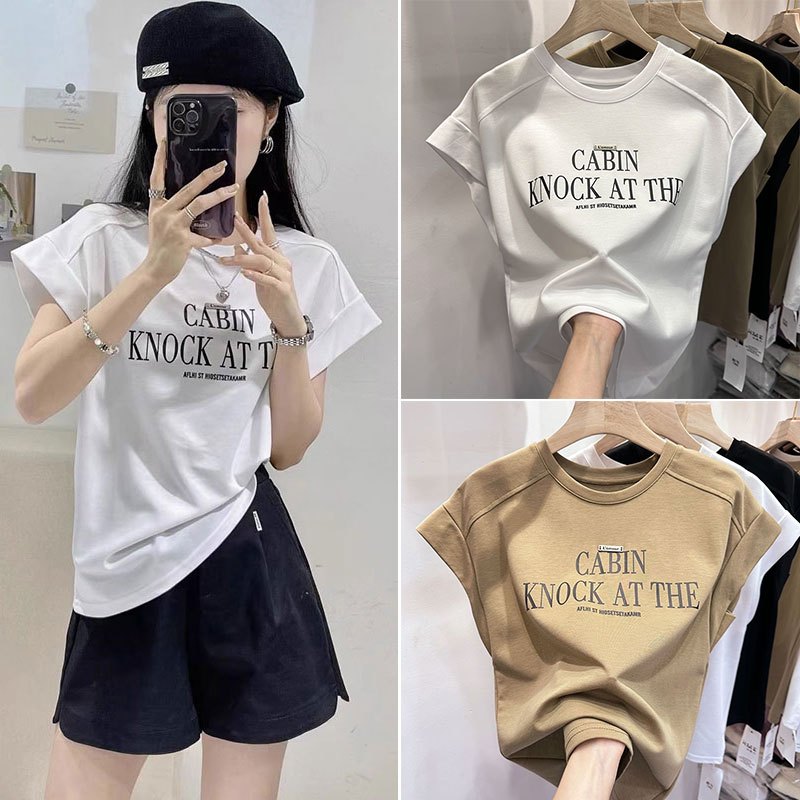 เสื้อแขนกุดสวยๆผู้หญิงฤดูร้อนมาใหม่ oversize เสื้อผ้าสาวอวบน่ารักๆ เสื้อยืดแฟชั่นสไตล์เกาหลี ลายตัวหนังสือ กําลังฮิต 3XL