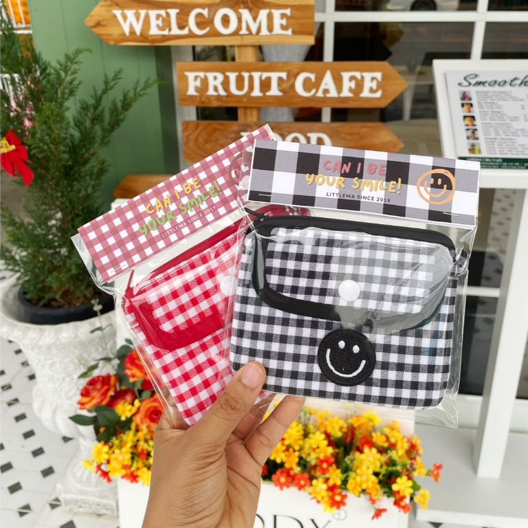 กระเป๋าใส่เหรียญ กระเป๋าใส่บัตรขนาดเล็ก กระเป๋าสตางค์ กระเป๋าผ้ามินิมอล ลายตาราง - รูปที่ 7