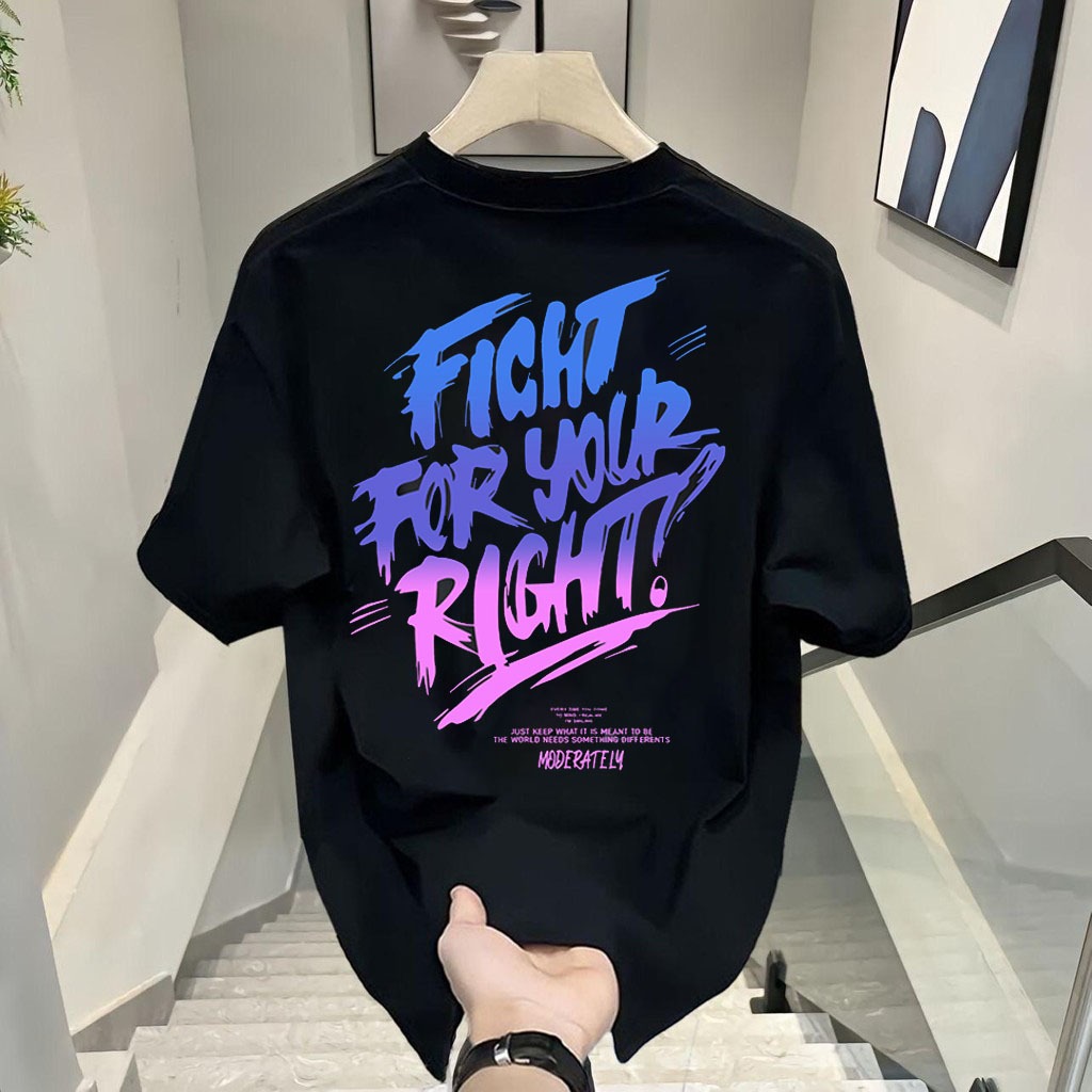 Basi💥เสื้อสีดํา เสื้อผู้ชาย เสื้อยืด oversize เสื้อวินเทจ ลาย FIGHT FOR YOUR FIGHT เนื้อผ้าเกรดพรีเมียม คอกลม ใส่สบาย