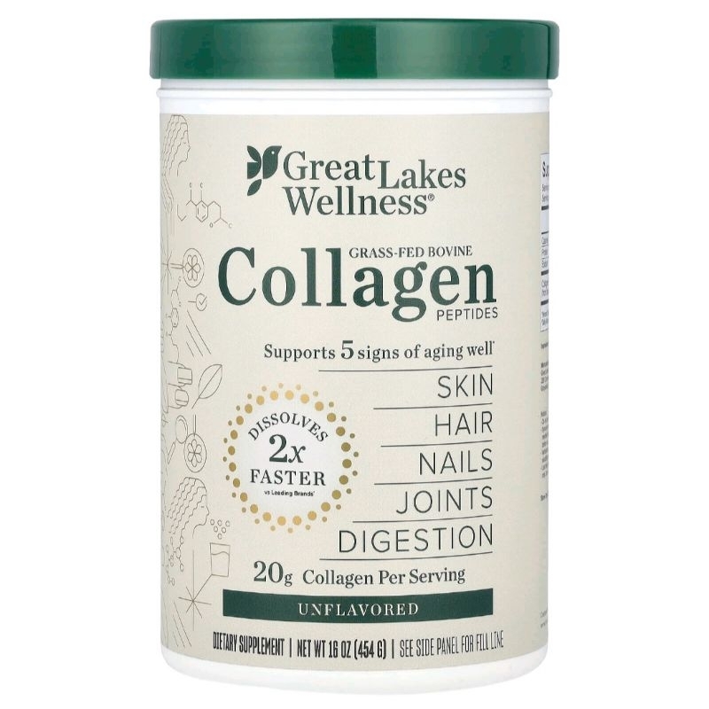 Great Lakes Wellness, Grass-Fed Bovine Collagen Peptides, Unflavored, 16 oz (454 g)