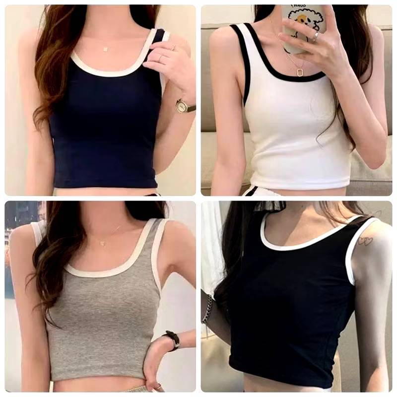 เสื้อกล้ามสายสี เอวลอย (ผ้าคอตตอน) กล้ามวินเทจสายสี
