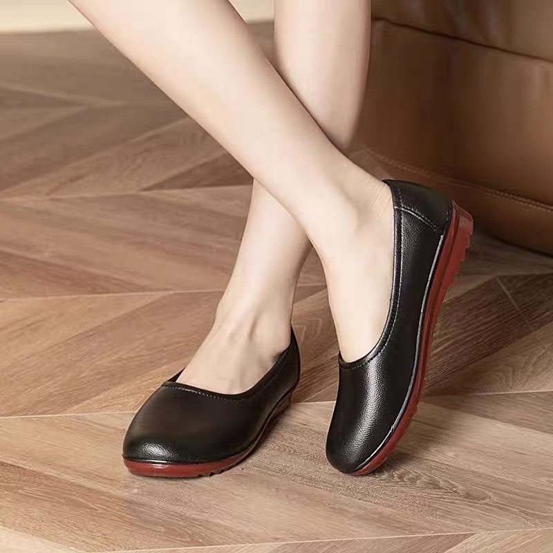 รองเท้าคัชชูหัวมน รองเท้าผู้หญิง พื้นลายตารางยางนิ่ม 308 （แนะนำให้ซื้อเพิ่ม1เบอร์）