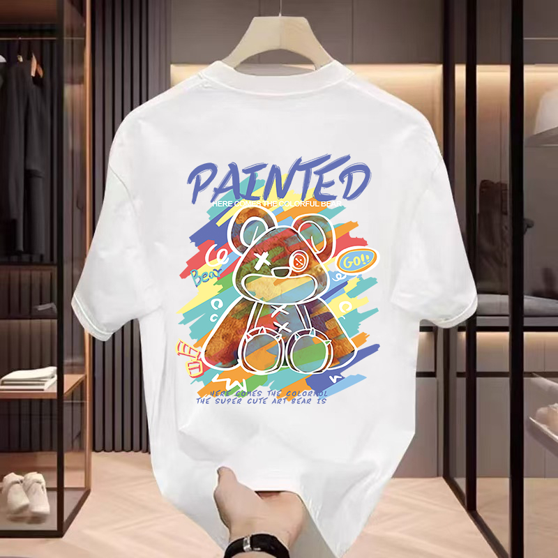 เสื้อยืด oversize คอกลม การ์ตูน สกรีนหน้าหลัง ลาย "bears"  ผ้าคอตตอน100% ใส่สบาย แนวสตรีท ฮิปฮอป