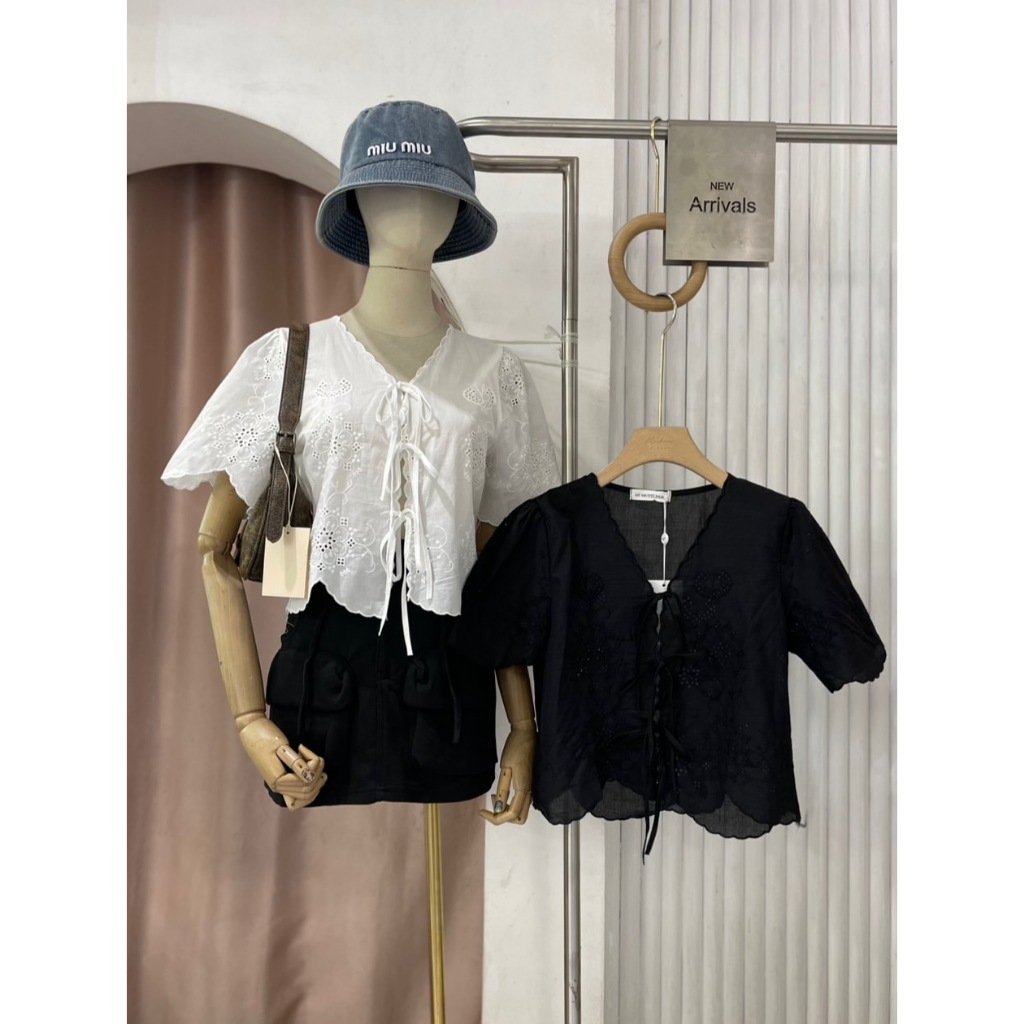 M1654 “ New Arrival เสื้อคลุมลูกไม้สุดน่ารัก ดีไซน์ผูกโบว์ด้านหน้า