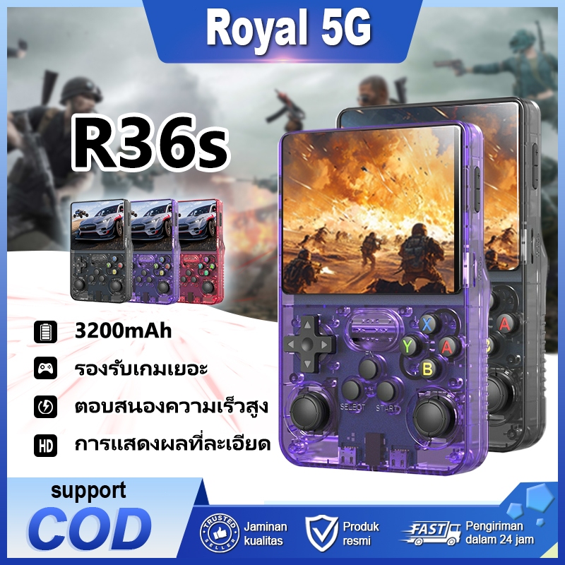 R36s Retro เกมพกพาระบบ Linux จอ IPS 35 นิ้วรองรับ 64GB128G แบตอึดเปิดแหล่งเกมคลาสสิกเหมาะเดินทาง