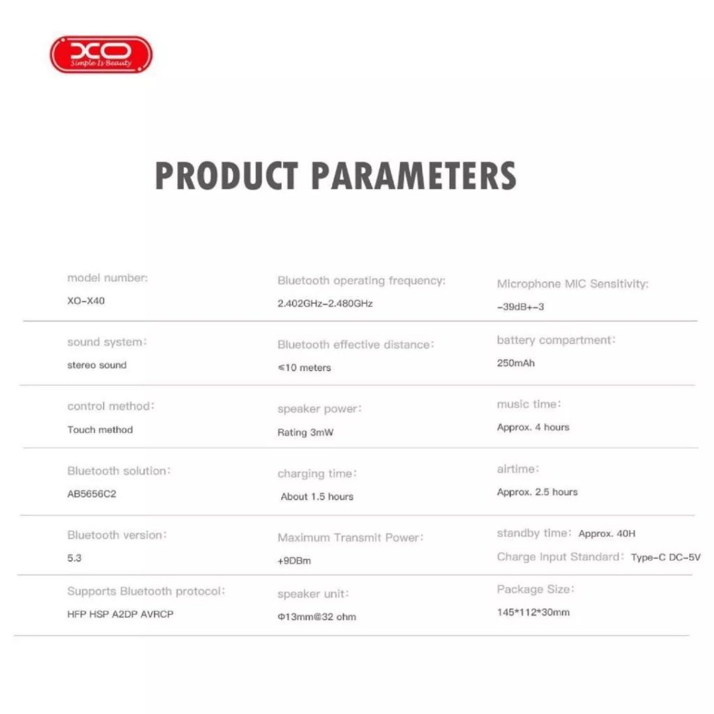 หูฟังบลูทูธ 5.3 X0 รุ่น X40 TWS Bluetooth Headset