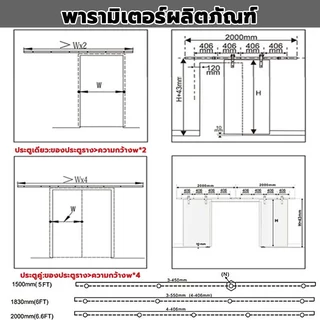 5FT/6FT/6.6FT ชุดรางเลื่อนประตูสไลด์ รางประตู ประตูบานเลื่อน Sliding Barn Door สามารถรับน้ําหนักได้150กิโลกรัม
