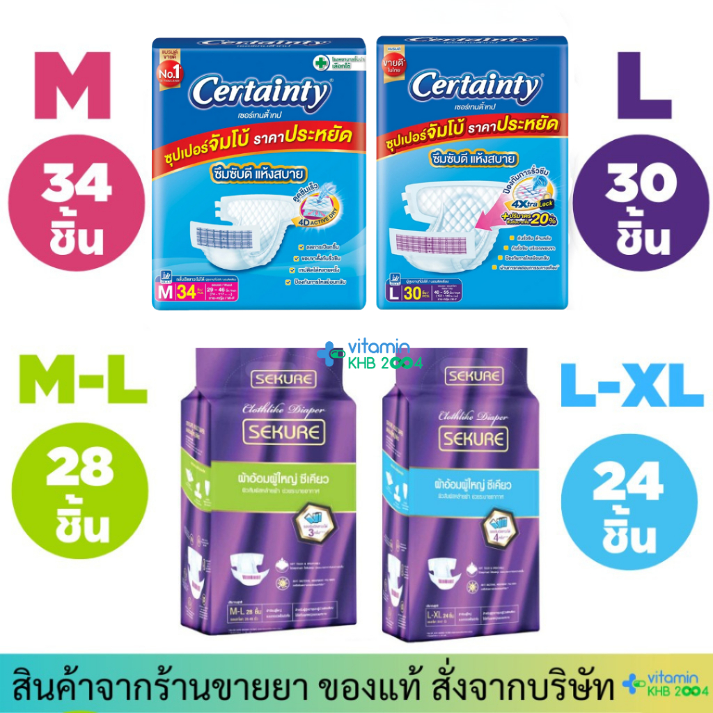 ผ้าอ้อมผู้ใหญ่แบบเทป Certainty / Sekure แบบเทป CertaintyTape แพมเพิสผู้ใหญ่