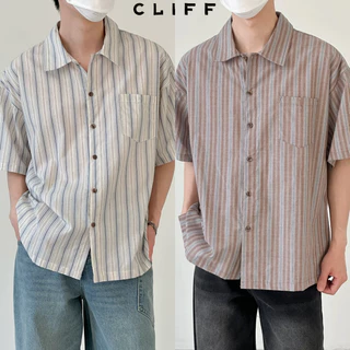 CLIFF เสื้อเชิ้ตผู้ชาย แขนสั้นลายทาง แมทช์ลุคง่าย แบบหลวม แฟชั่น