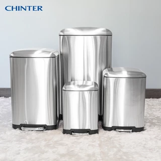 CHINTER F-0336ถังขยะเท้าเหยียบสแตนเลสทรงเหลี่ยม กลม (Soft close) ขนาด6,12,20,40ลิตร สีเงิน ดำแมท ให้เลือก