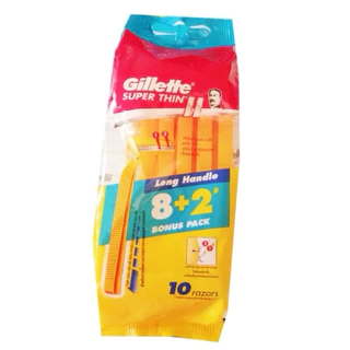 Gillette Super Thin II ยิลเลตต์ ด้ามมีดโกนหนวด ด้ามเหลือง *** 8+2 ด้าม/ห่อ *** ( 1 ห่อ 8 ด้ามฟรี 2 ด้าม) / ราคา ต่อ1 ห่อ