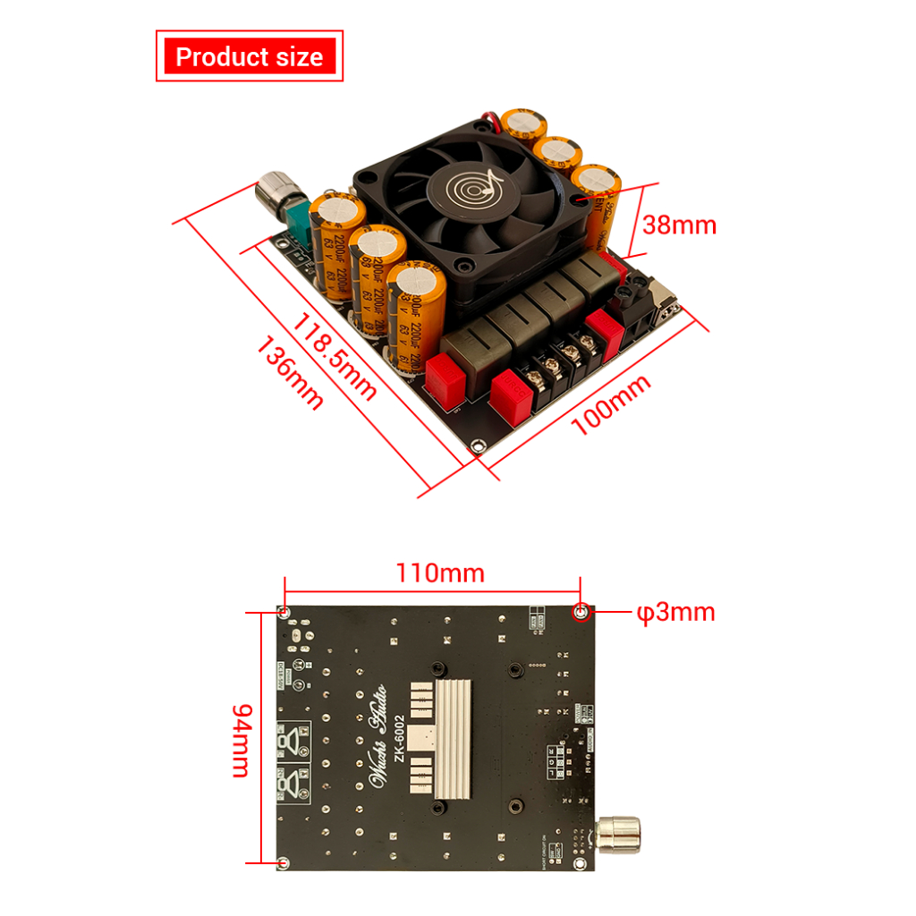 แท้  zk 6002 แอมป์ขับซับบลูทูธ กำลัง600+600วัตต์ TPA3255 DC 18-50V  แอมป์จิ๋วขับซับ  zk-6002 ขับซับเบส แอมป์จิ๋ว2.0