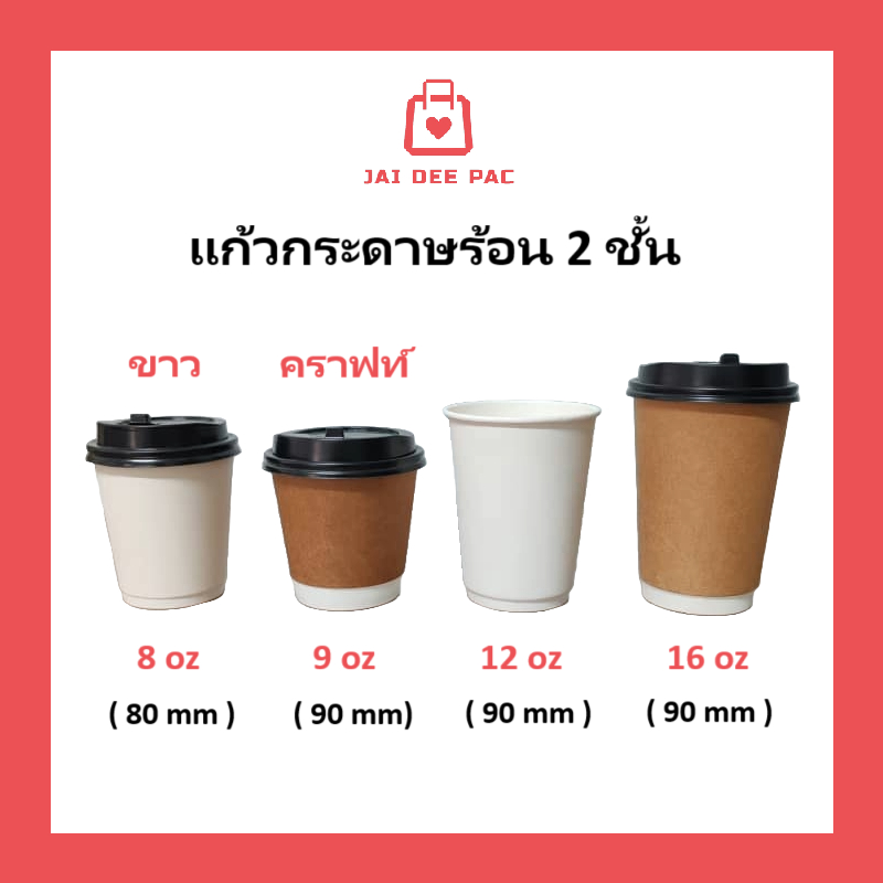 แก้วกาแฟร้อน แก้วกระดาษ Double Wall ขนาด 8oz ,9oz,12oz,16oz ไม่ร้อนมือ เหมาะสำหรับเครื่องดื่มร้อน/เย็น แก้วกับฝาขายแยก