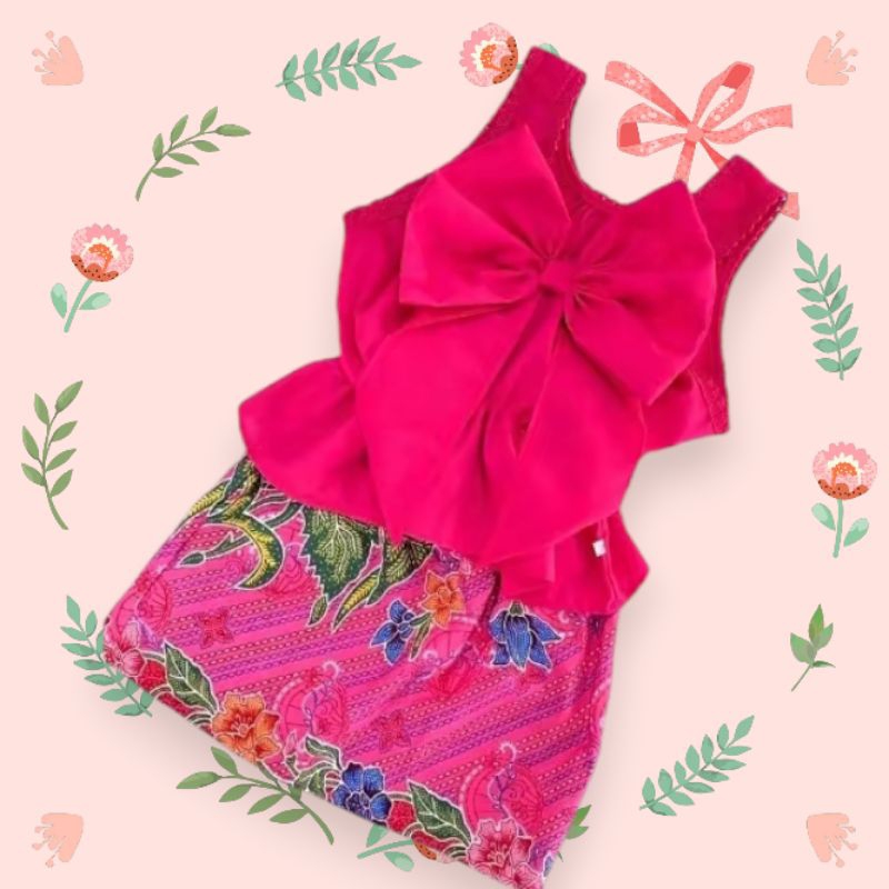 ชุดเสื้อคอกระเช้าเด็กโบว์หลังพร้อมผ้าถุงสีสันสวยงามน่ารักใส่สบายเด็กผู้หญิง