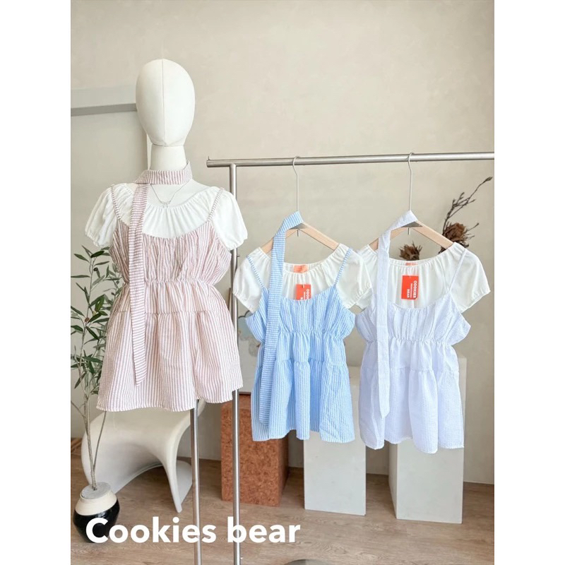 🩵 Nano Top ชุดเซตเสื้อแขนตุ๊กตา+สายเดี่ยวลายริ้ว+สายพันคอ - รูปที่ 7