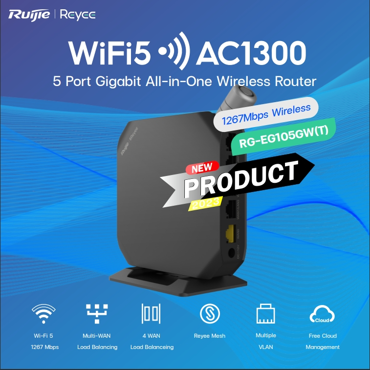 Gateway Router Reyee RG-EG105GW Cloud Managed WIFI Router 2 Wan, 100 Concurrent