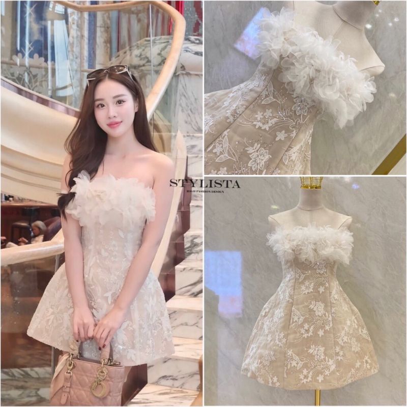 Stylista เดรสเกาะอกทรงพอดีตัว แต่งดอกไม้ที่อก ใส่สวยน่ารักมากๆ