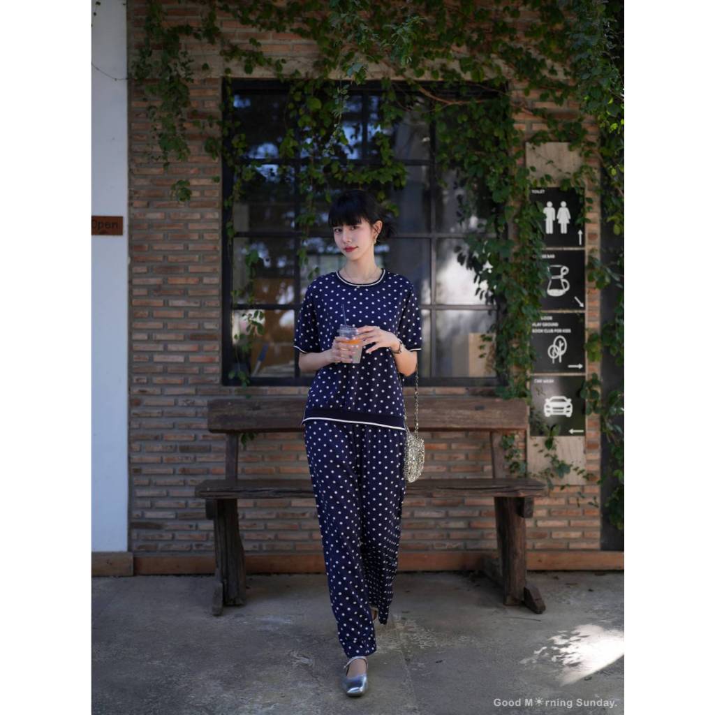 S00002 เซตโพลีคอกลม+ขายาวลายจุด