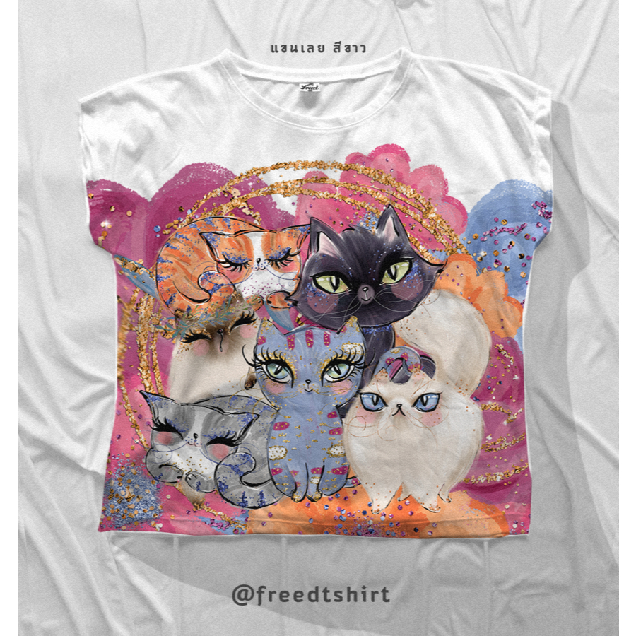 FREED เสื้อยืดทรงผู้หญิงแขนเลย สีขาว ลายกราฟฟิก เนื้อ Interlock polyester