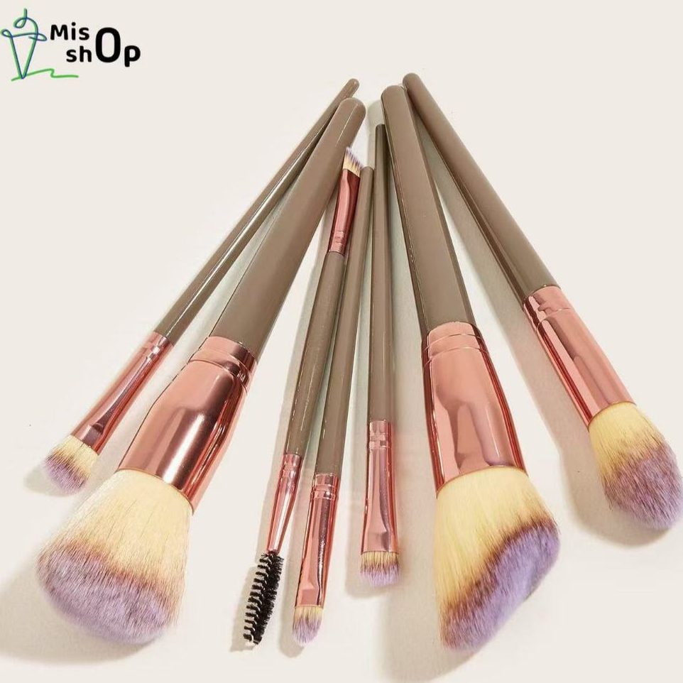 แปรงแต่งหน้าชุดสีน้ําตาล 7 ชิ้น แปรงแต่งหน้า รวมแปรงปัดแก้ม แปรงแป้งฝุ่น แปรงคอนทัวร์ เหมาะสำหรับผู้เริ่มต้น