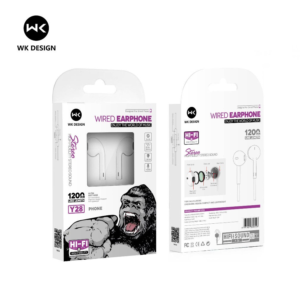 WK DESIGN หูฟัง y28 แท้ ฟ้าผ่า อินเทอร์เฟซ มีไมค์ในตัว เสียงดี ไม่ใช้บลูทูธ HiFi สำหรับ phone 7 8 x xr xs se 11 12 13 14