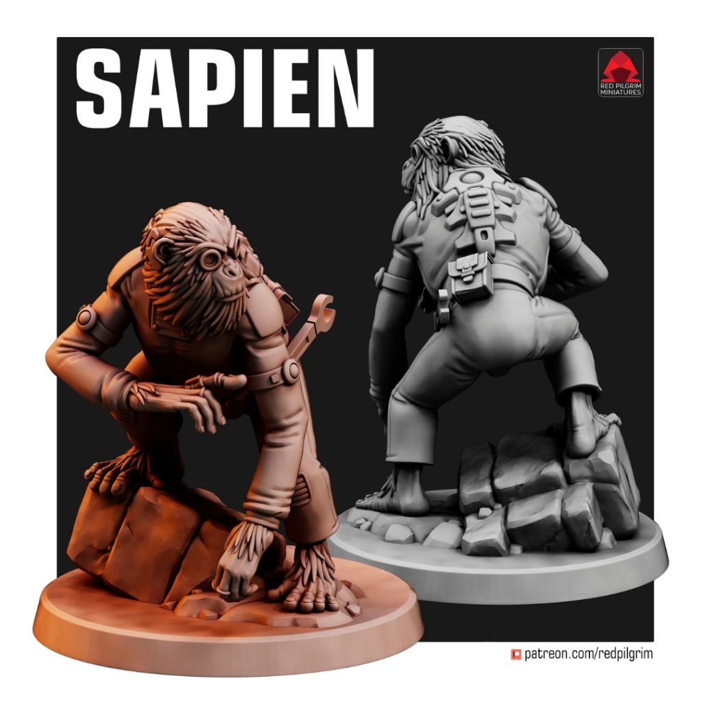 Sapien - Beast Ape / 28-32mm scale 3D printed miniature RPG