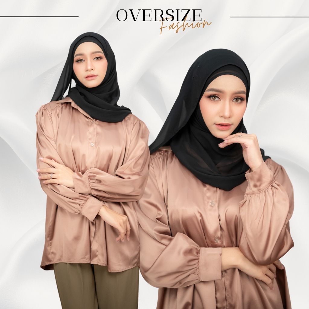 เสื้อคอปกผ้าซาติน คละเฉดสี ดีไซส์เรียบหรู งานแขนยาวทรงโคมไฟ สวมใส่แล้วดูดีมีสไตล์ DG33วาริสมุสลิม