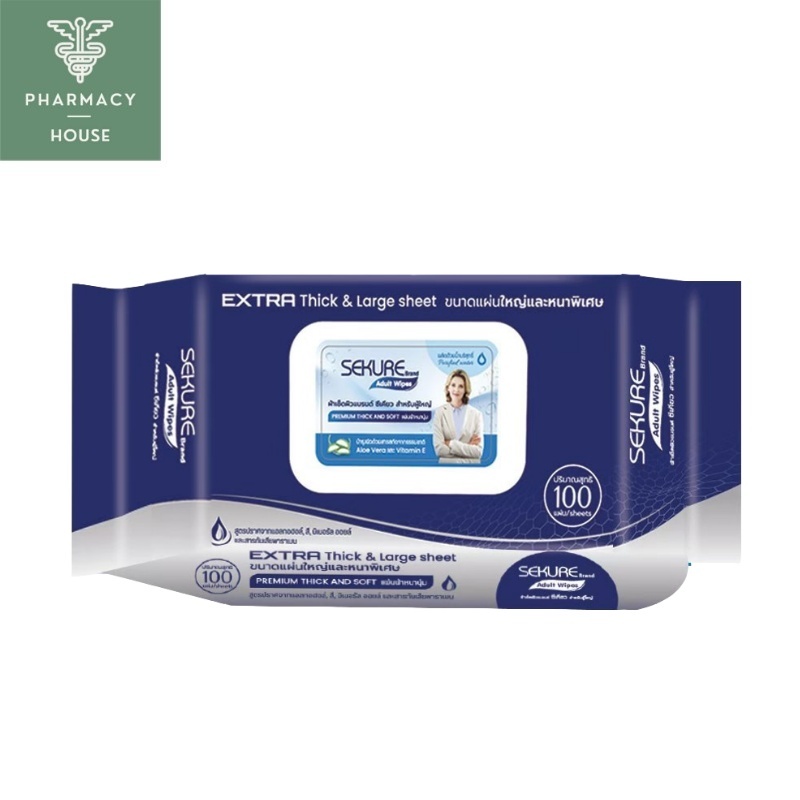 SEKURE WIPES รุ่นหนาพิเศษ ขนาด 100 แผ่น ( Sekure Adult Wet Wipe 100's )
