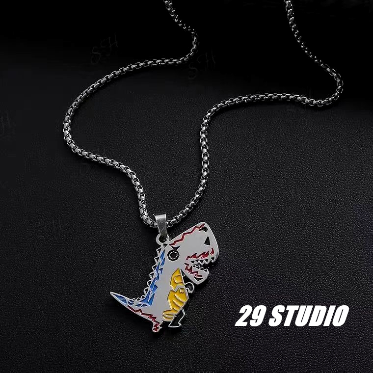จี้ไดโนเสาร์น้อยน่ารักพร้อมโซ่สแตนเลส ไดโนเสาร์สีสันสดใส สร้อยคอมีสไตล์ สามารถขายส่งได้