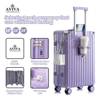AVIVA กระเป๋าเดินทาง 20/24/28นิ้ว พร้อมตะขอ PC+ABS มีซิปรุ่นซิปล็อครหัสได้ เบา กระเป๋าล้อลาก กระเป๋าเดินท การชาร์จไฟ USB